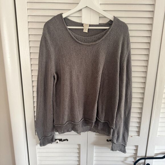 J.Jill Silk Blend Grey Boho Chic Sweater with Peek-A-Boo Lace Bottom - Picture 1 of 2
